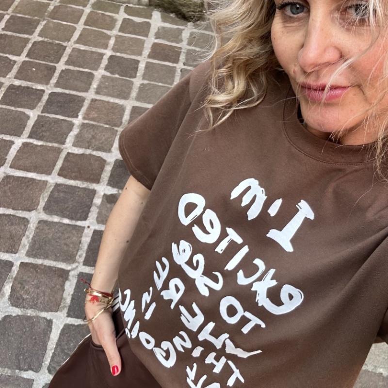 SECOND FLOOR T SHIRT IM EXCITED CIOCCOLATO